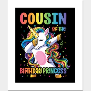 Cousin of the Birthday Princess Dabbing Unicorn Girl Posters and Art